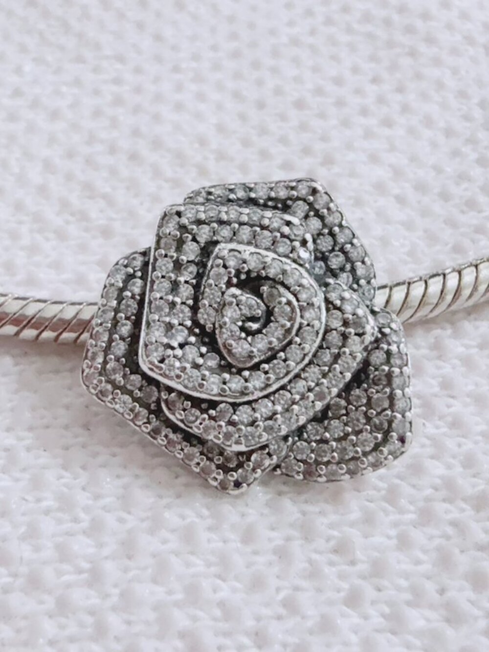 Sparkling Rose in Bloom Oversized Flower Charm Silver Charm For Pandora Bracelet